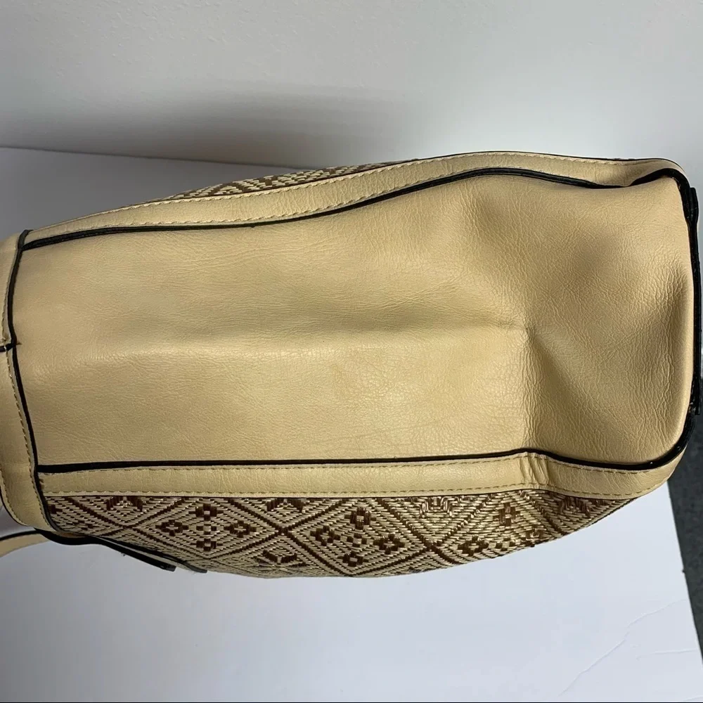 Tan Brown Bag | Large 2 Handle Geometric/ Floral Design | Purse Tote Bag